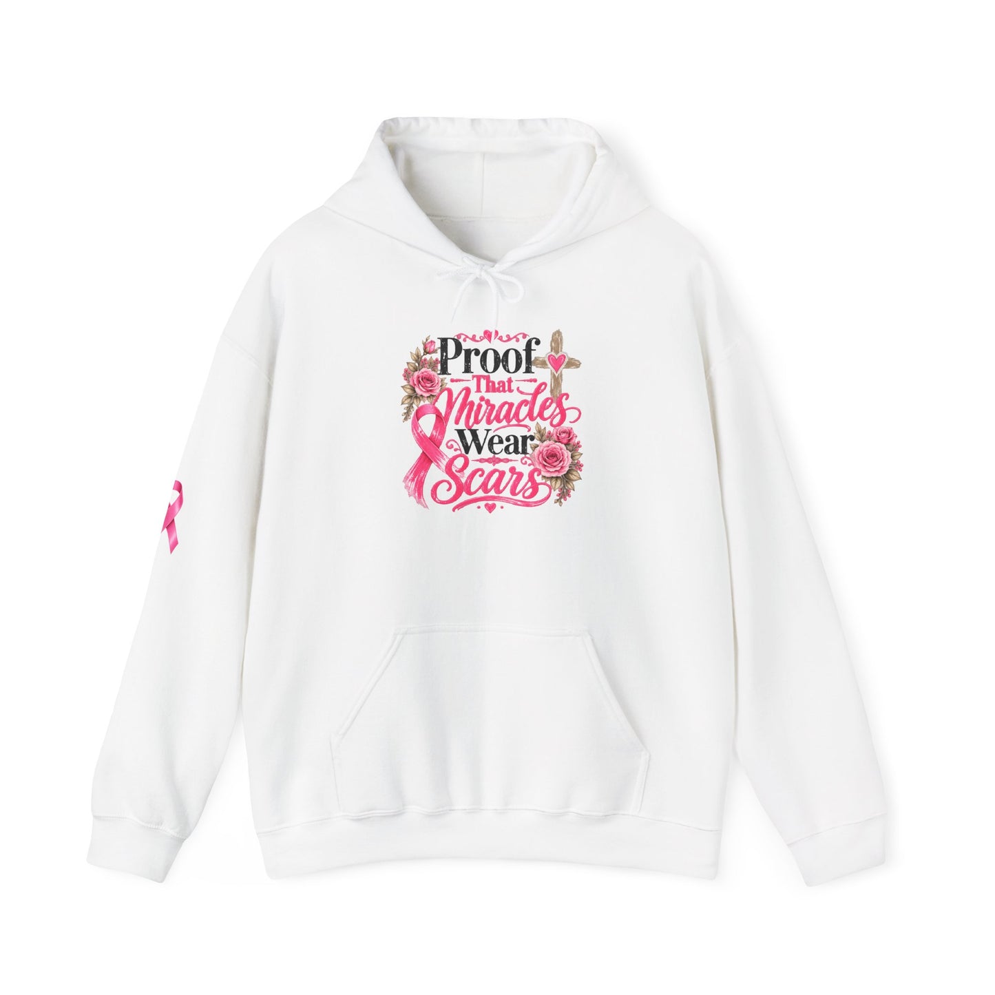Breast Cancer Awareness Hoodie — "Proof That Miracles Wear Scars" Pink Ribbon Design