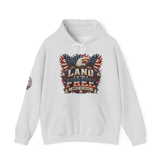 Patriotic 'Land of the Free' Eagle Hoodie – American Flag Veteran Tribute