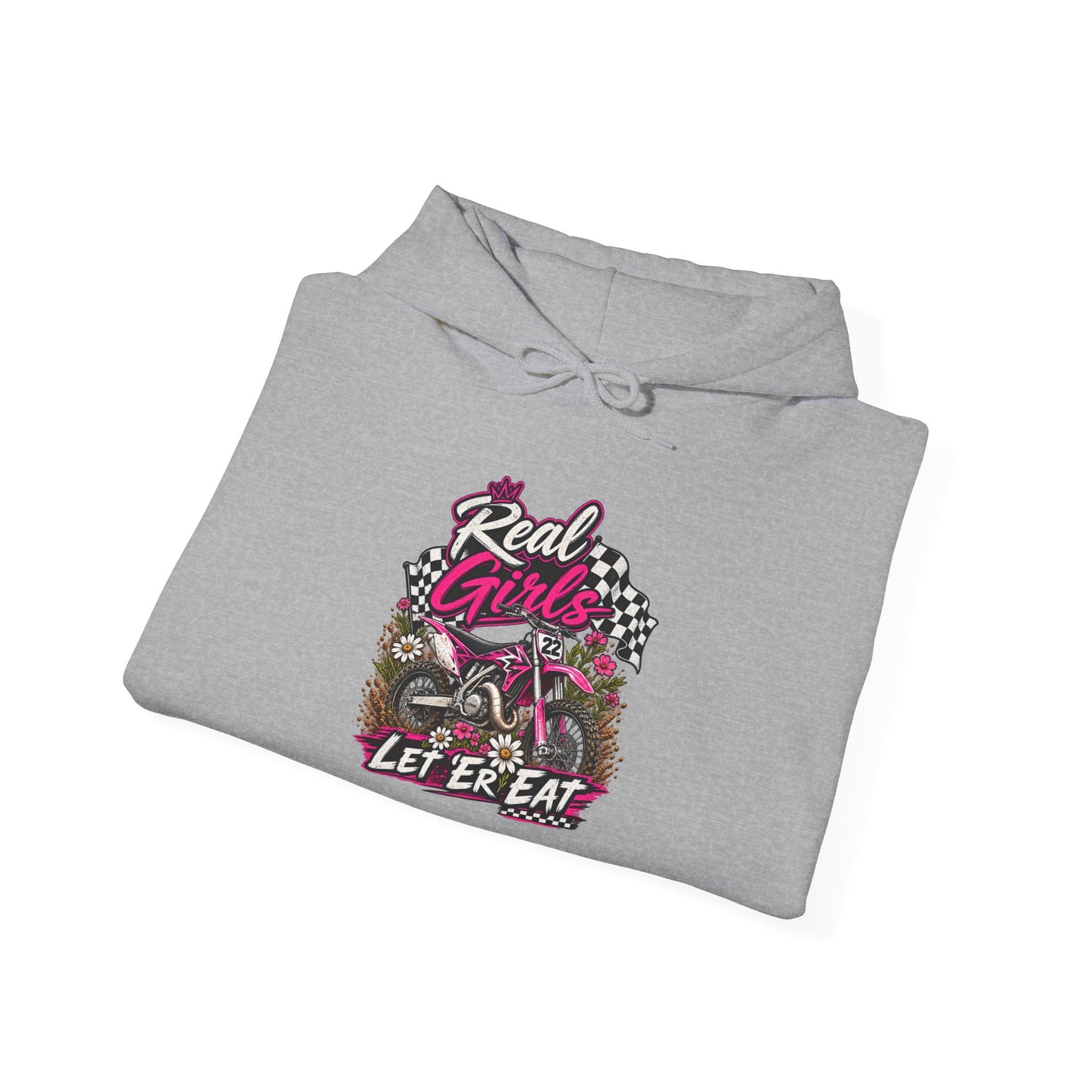 Hoodie — 'Real Girls Let'er Eat' Pink Motorcycle Graphic Hoodie