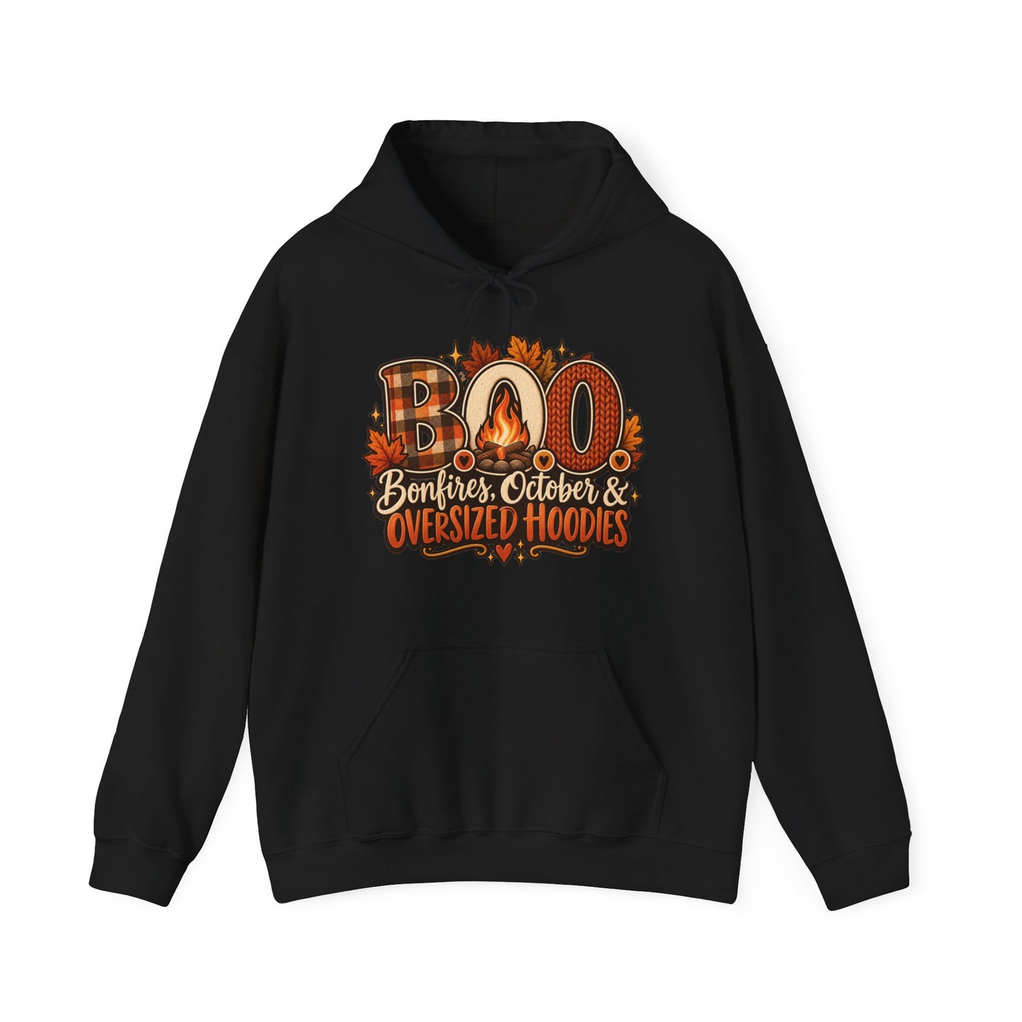 Hoodie — "Boo Bonfires October Oversized Hoodies" Cozy Fall Pullover (Stay Cozy)