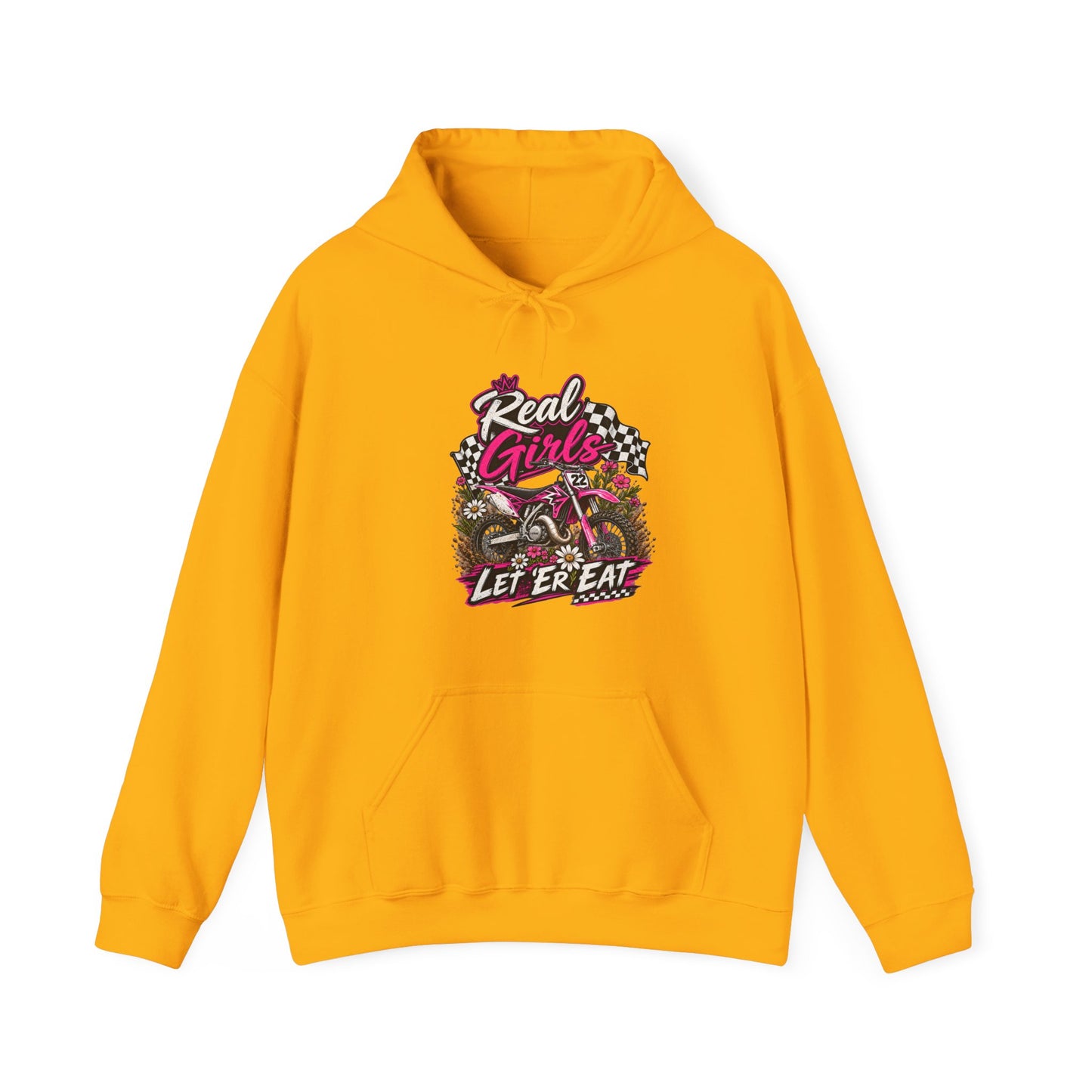 Racer Girl Motorcycle Hoodie — "Real Girls Let 'Er Eat" / "A Little Roost Never Hurt"