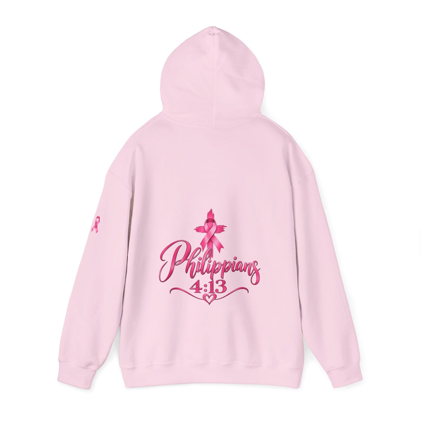 Faith Over Fear Hoodie — Pink Ribbon Breast Cancer Awareness Philippians 4:13 Hooded Sweatshirt
