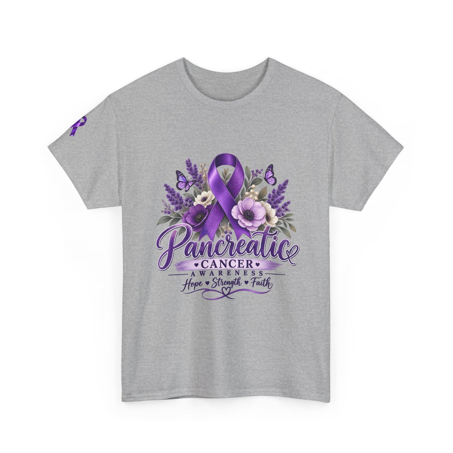 Pancreatic Cancer Awareness T-Shirt — Purple Ribbon Hope, Strength & Faith Tee