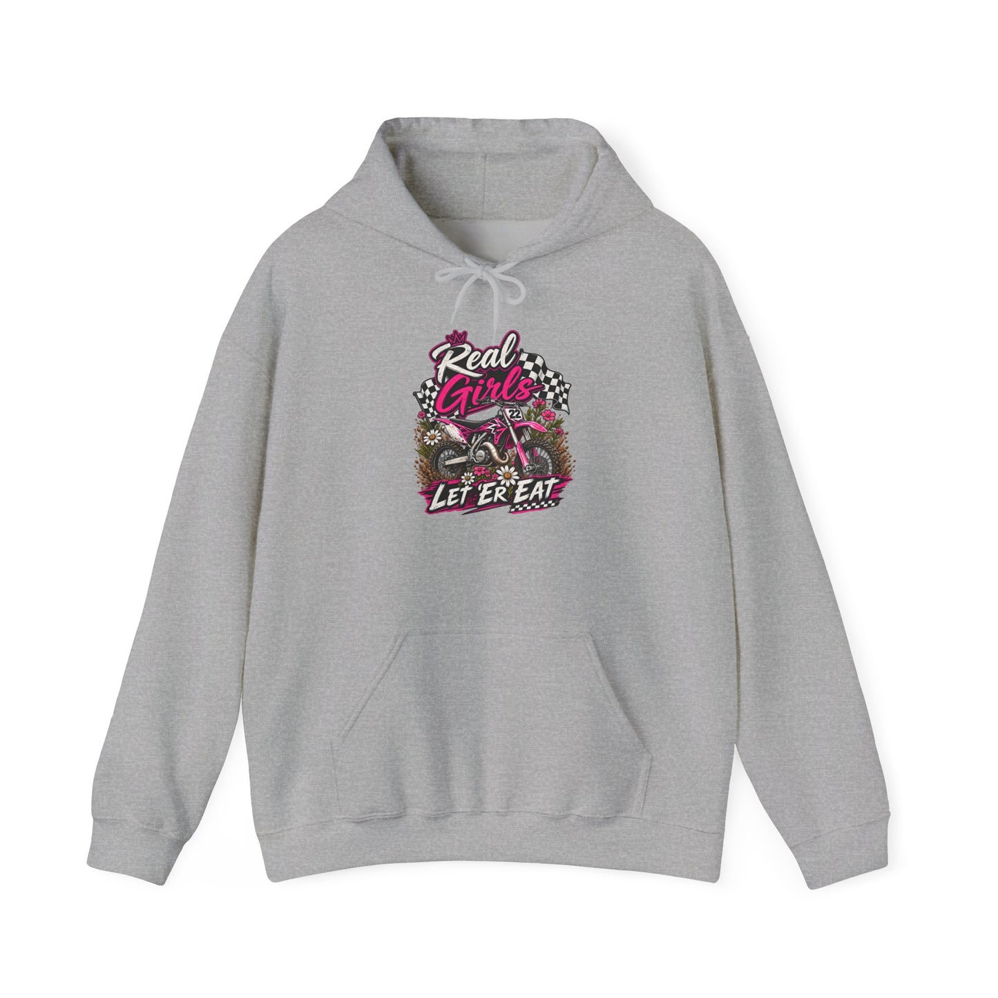 Hoodie — 'Real Girls Let'er Eat' Pink Motorcycle Graphic Hoodie