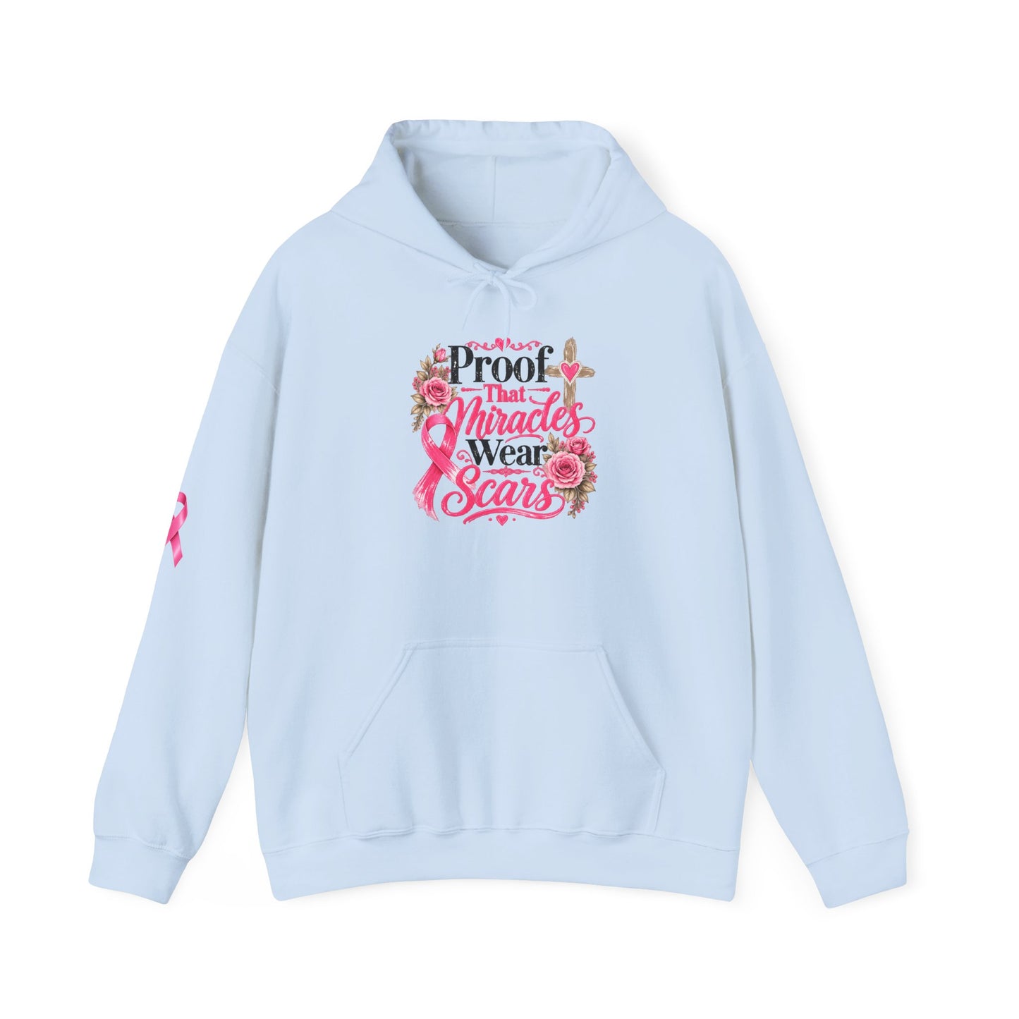 Breast Cancer Awareness Hoodie — "Proof That Miracles Wear Scars" Pink Ribbon Design