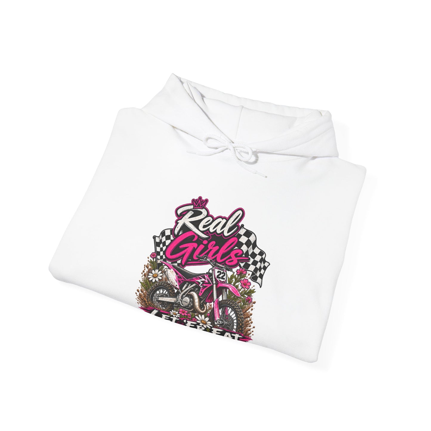 Racer Girl Motorcycle Hoodie — "Real Girls Let 'Er Eat" / "A Little Roost Never Hurt"