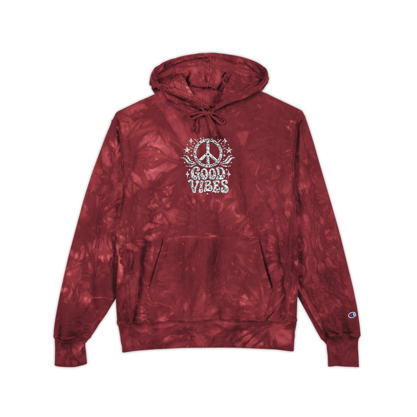 Tie-Dye Hoodie — Embroidered "Good Vibes" Peace Sign