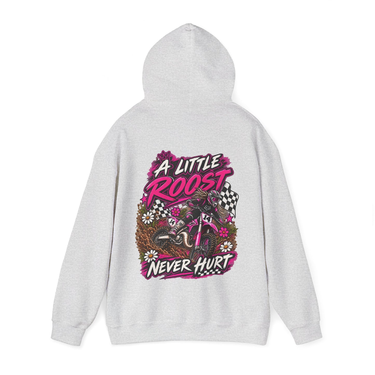 Racer Girl Motorcycle Hoodie — "Real Girls Let 'Er Eat" / "A Little Roost Never Hurt"