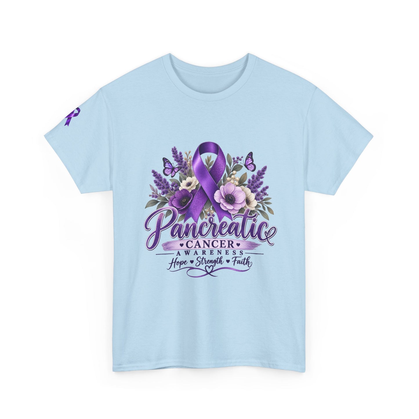 Pancreatic Cancer Awareness T-Shirt — Purple Ribbon Hope, Strength & Faith Tee