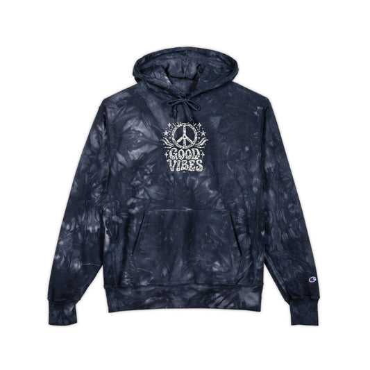 Tie-Dye Hoodie — Embroidered "Good Vibes" Peace Sign
