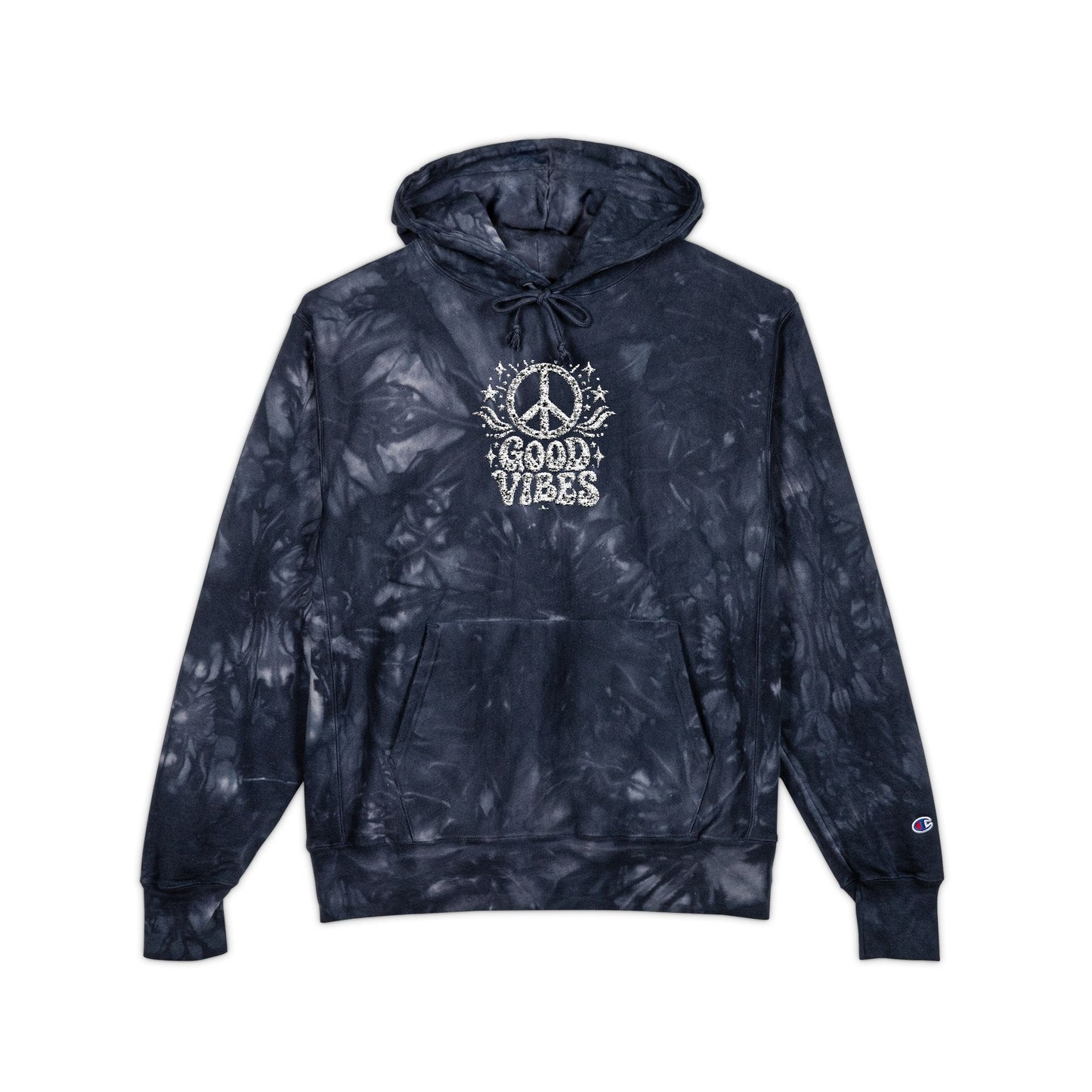 Tie-Dye Hoodie — Embroidered "Good Vibes" Peace Sign