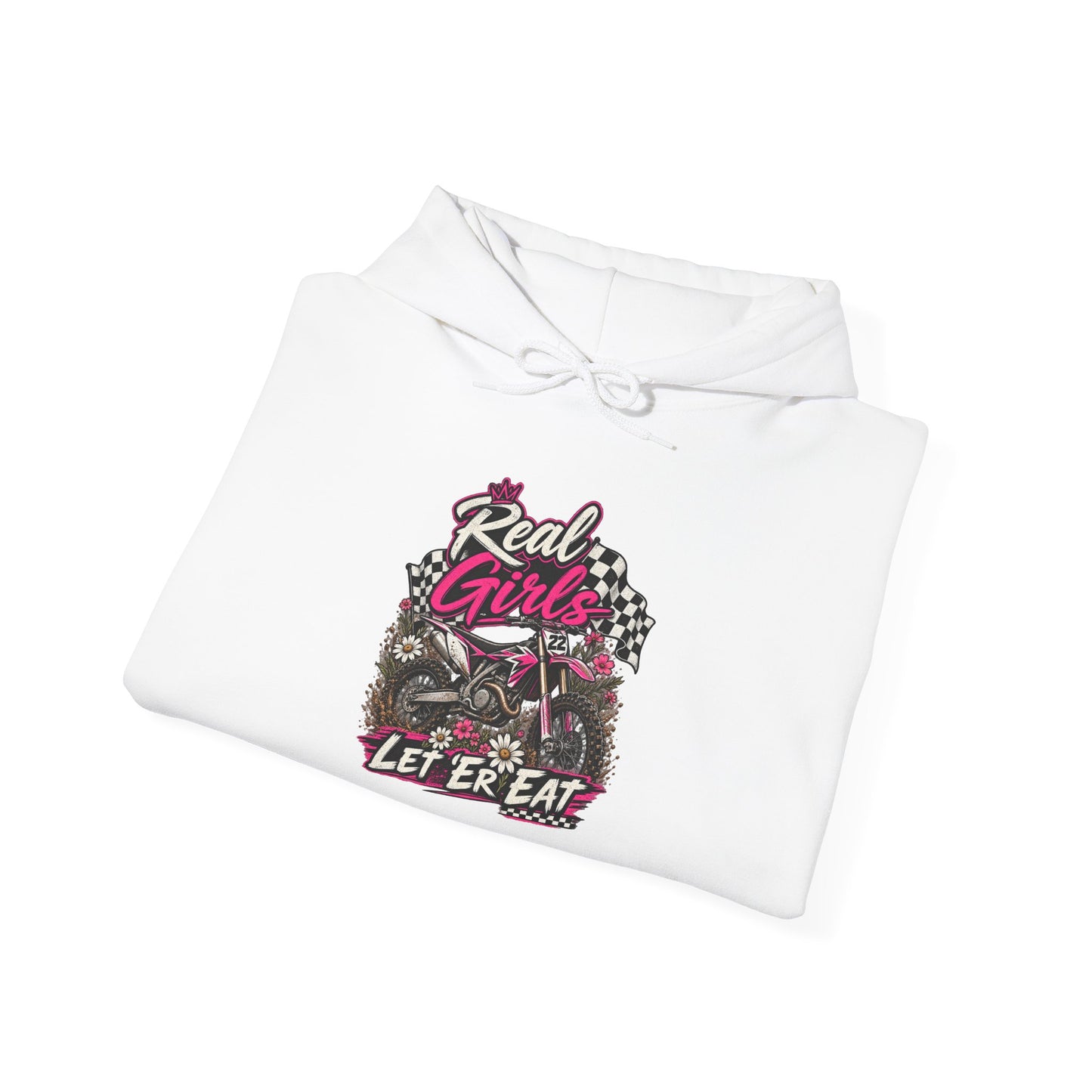 Hoodie — "Real Girls Let 'Er Eat" Retro Biker Graphic Hoodie