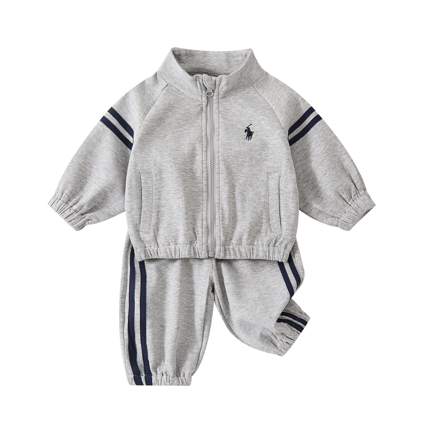 Infant and Toddler Stand Collar Zipper TopBoy Side Stripe Elastic Cuffed Sweatpants