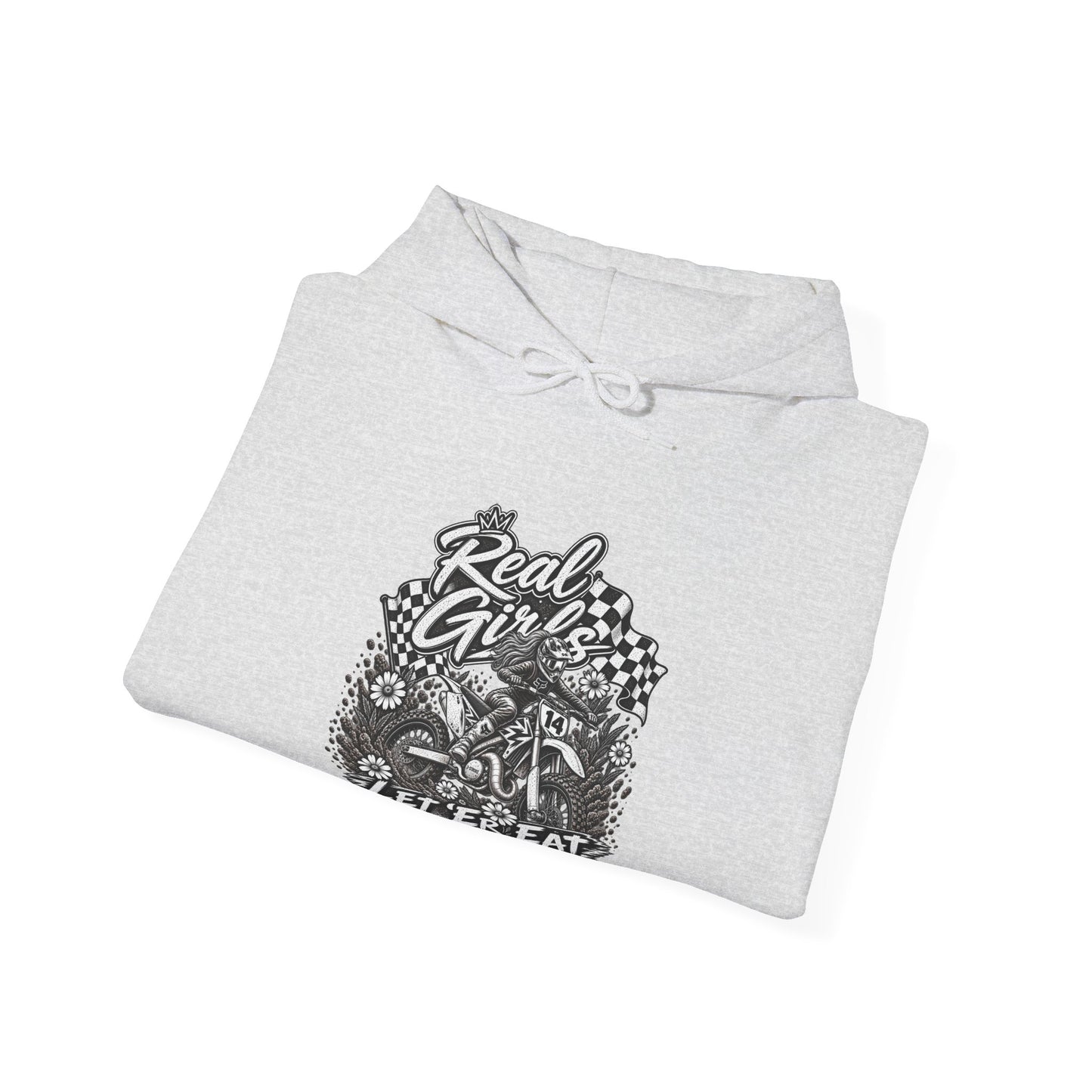 Women’s Motocross Hoodie – “Real Girls Let ‘Er Eat / A Little Dirt Never Hurt” Dirt Bike Pullover