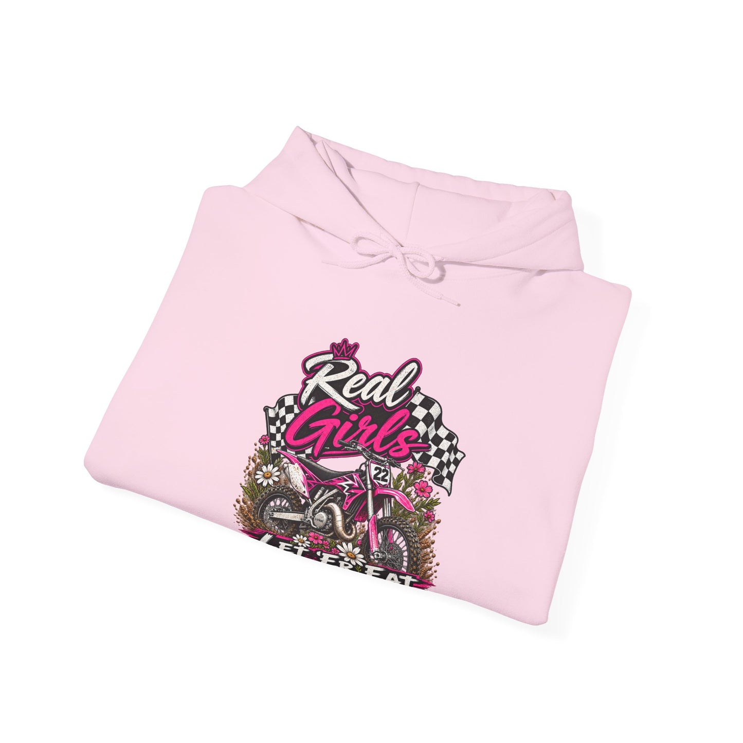 Racer Girl Motorcycle Hoodie — "Real Girls Let 'Er Eat" / "A Little Roost Never Hurt"