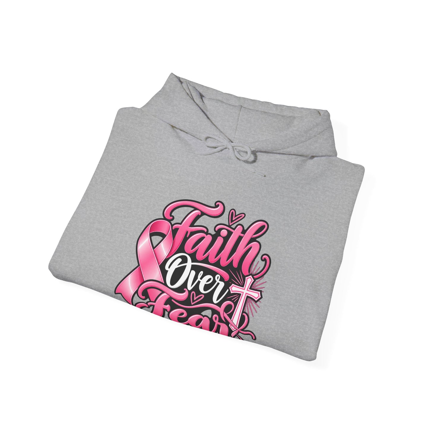 Faith Over Fear Hoodie — Pink Ribbon Breast Cancer Awareness Philippians 4:13 Hooded Sweatshirt