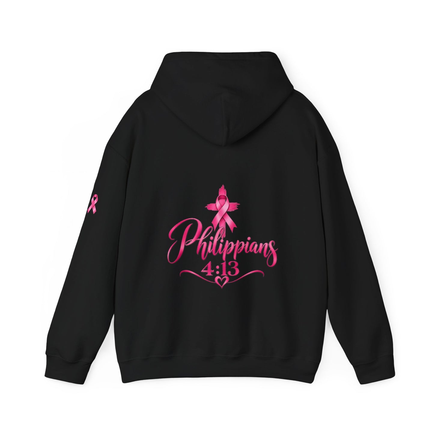 Faith Over Fear Hoodie — Pink Ribbon Breast Cancer Awareness Philippians 4:13 Hooded Sweatshirt