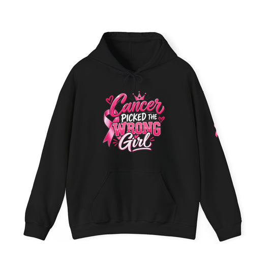 Breast Cancer Survivor Hoodie — “Cancer Picked the Wrong Girl” / Faith Strength Courage