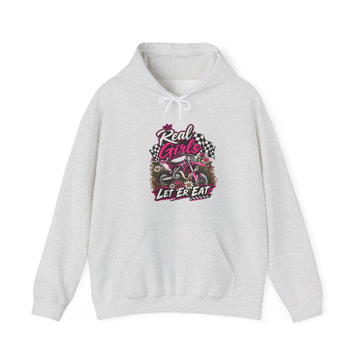 Racer Girl Motorcycle Hoodie — "Real Girls Let 'Er Eat" / "A Little Roost Never Hurt"