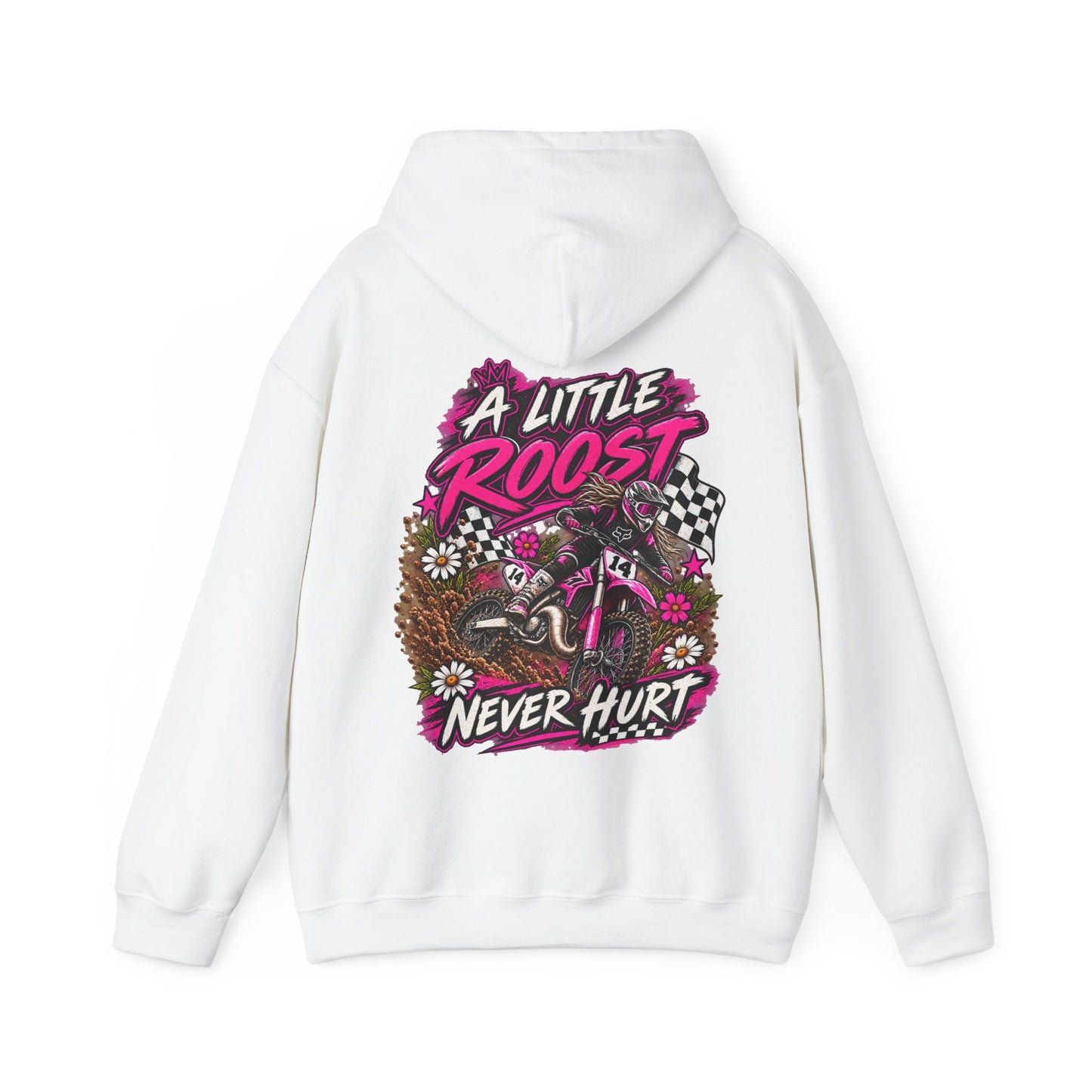 Racer Girl Motorcycle Hoodie — "Real Girls Let 'Er Eat" / "A Little Roost Never Hurt"