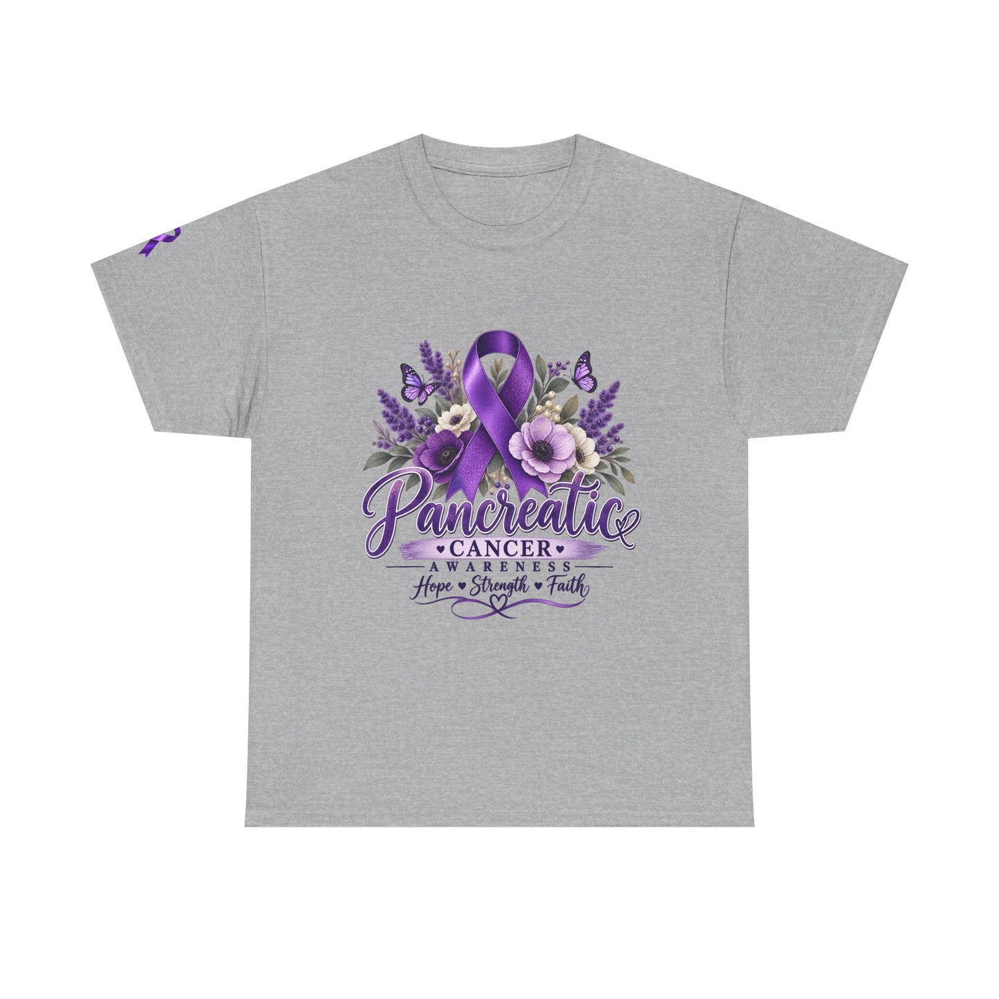 Pancreatic Cancer Awareness T-Shirt — Purple Ribbon Hope, Strength & Faith Tee