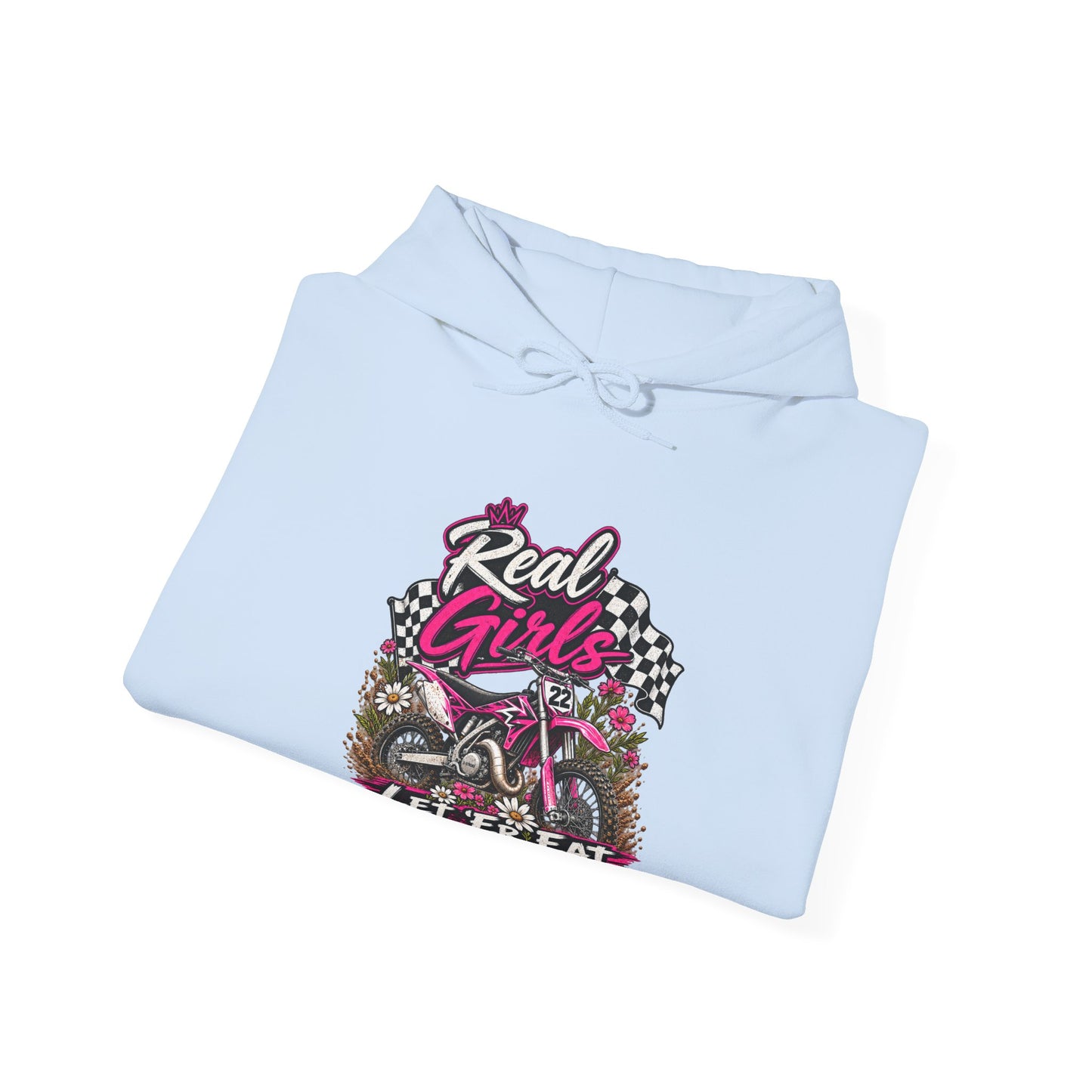 Racer Girl Motorcycle Hoodie — "Real Girls Let 'Er Eat" / "A Little Roost Never Hurt"