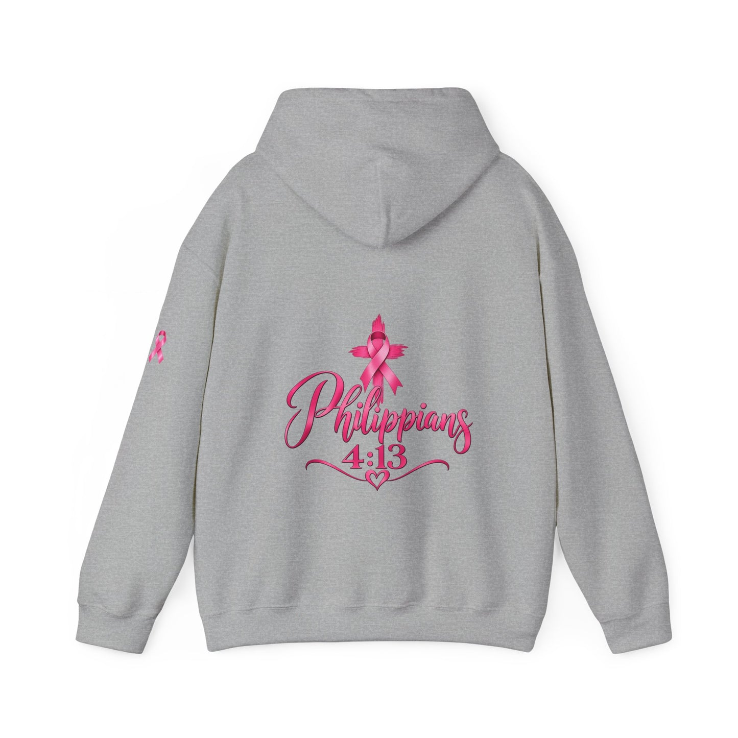 Faith Over Fear Hoodie — Pink Ribbon Breast Cancer Awareness Philippians 4:13 Hooded Sweatshirt