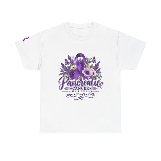 Pancreatic Cancer Awareness T-Shirt — Purple Ribbon Hope, Strength & Faith Tee