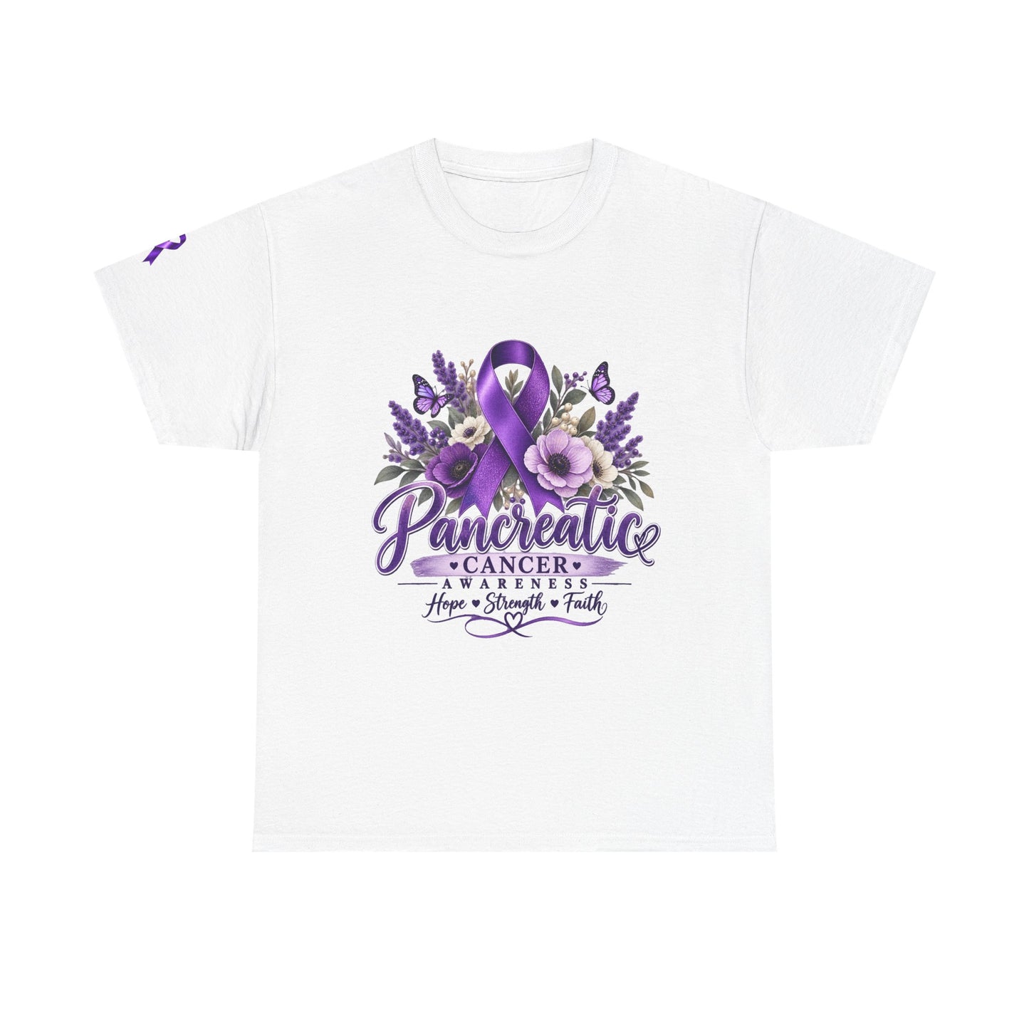 Pancreatic Cancer Awareness T-Shirt — Purple Ribbon Hope, Strength & Faith Tee