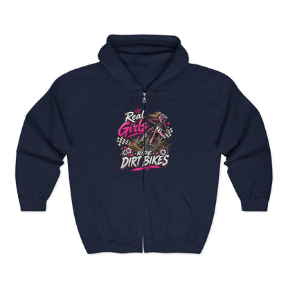 Dirt Bike Hoodie – "Real Girls Ride Dirt Bikes" Full-Zip Zip-Up Sweatshirt