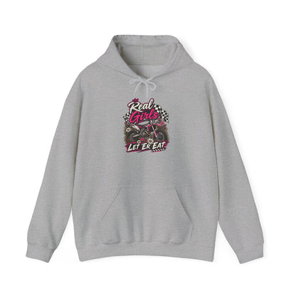 Hoodie — "Real Girls Let 'Er Eat" Retro Biker Graphic Hoodie