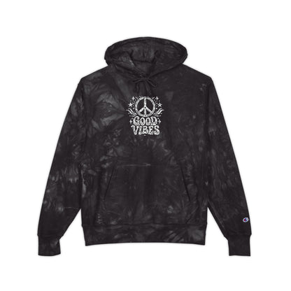 Tie-Dye Hoodie — Embroidered "Good Vibes" Peace Sign