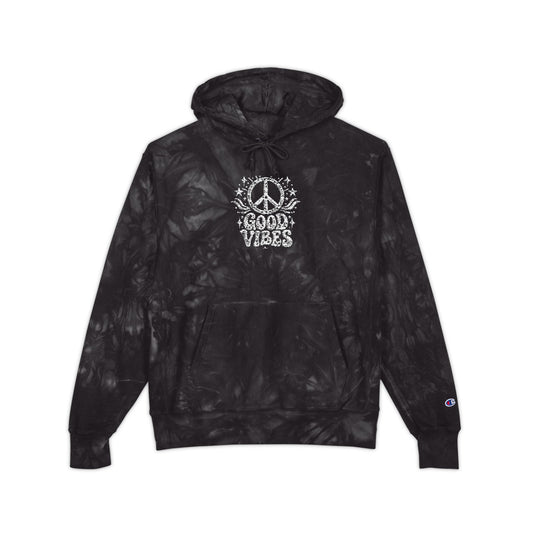 Tie-Dye Hoodie — Embroidered "Good Vibes" Peace Sign