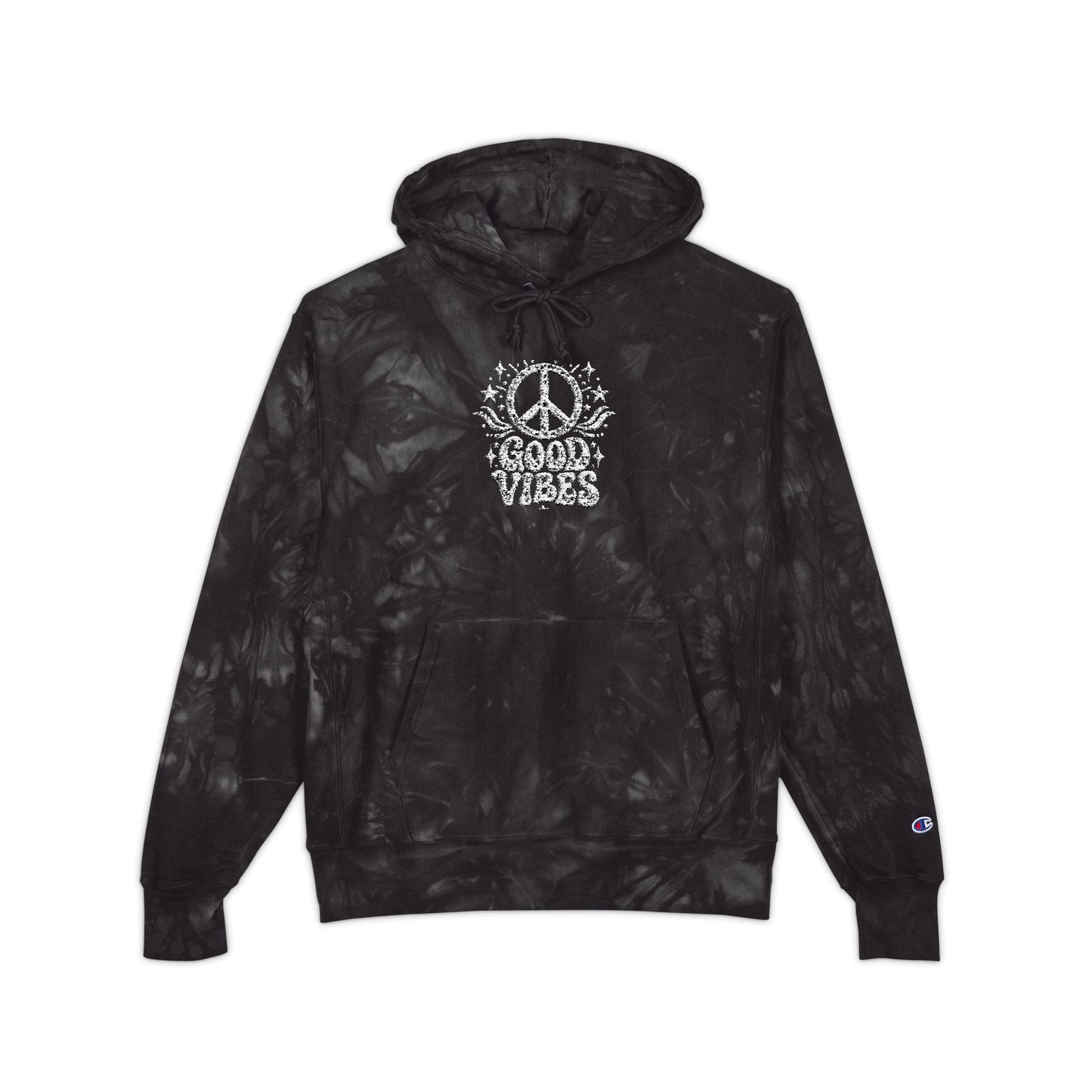 Tie-Dye Hoodie — Embroidered "Good Vibes" Peace Sign