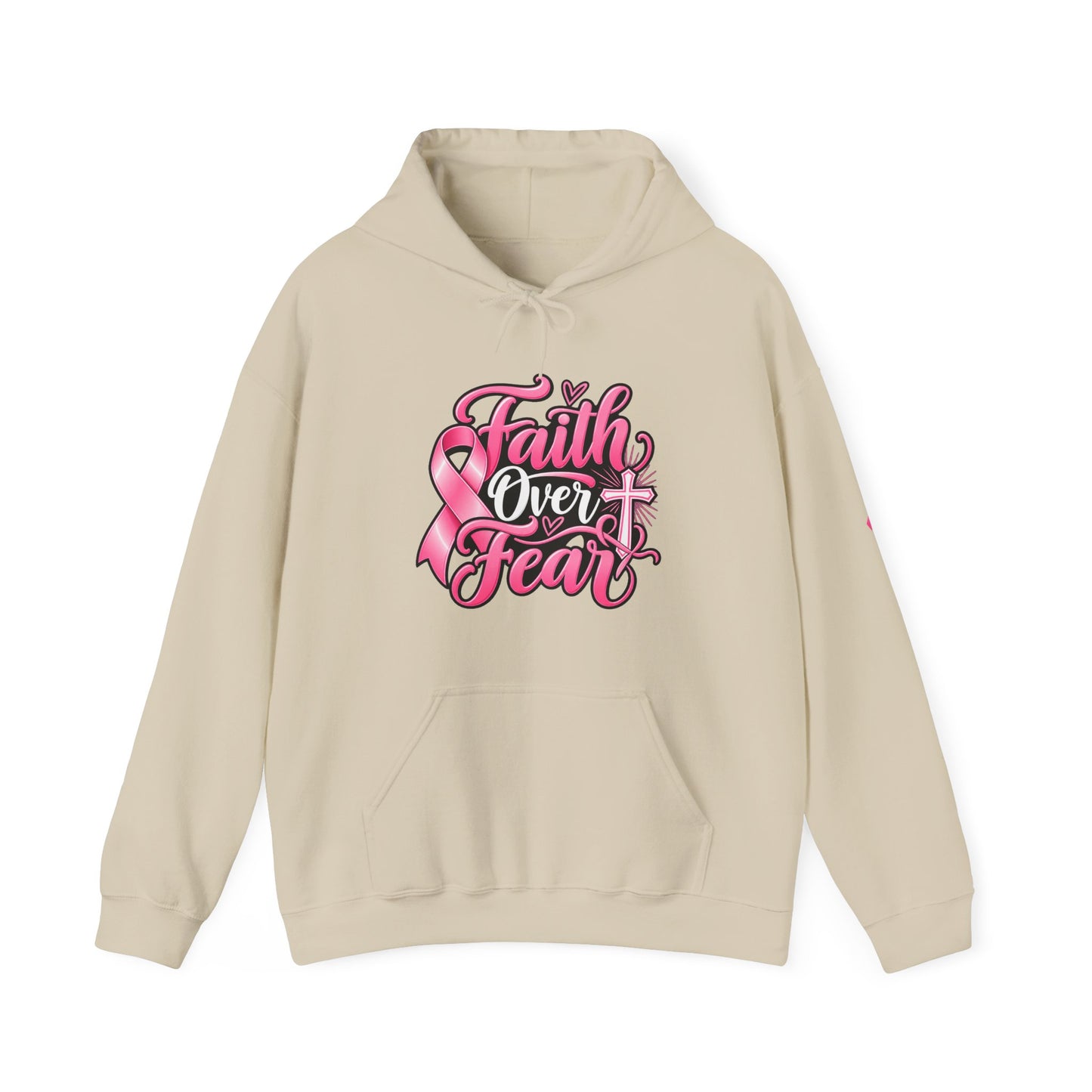 Faith Over Fear Hoodie — Pink Ribbon Breast Cancer Awareness Philippians 4:13 Hooded Sweatshirt