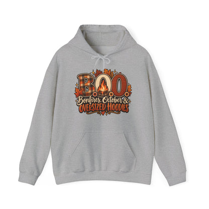 Hoodie — "Boo Bonfires October Oversized Hoodies" Cozy Fall Pullover (Stay Cozy)