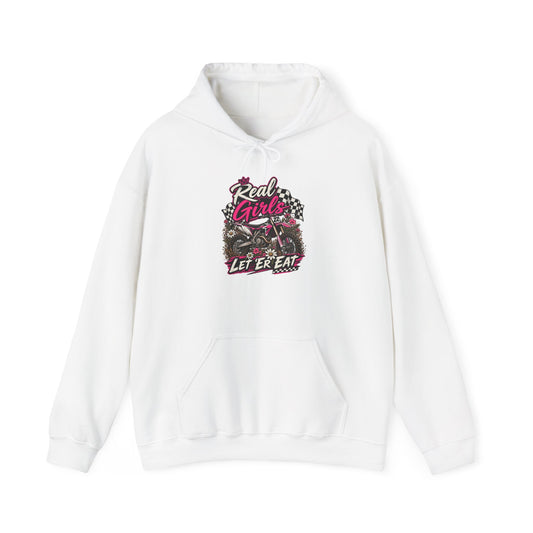 Hoodie — "Real Girls Let 'Er Eat" Retro Biker Graphic Hoodie