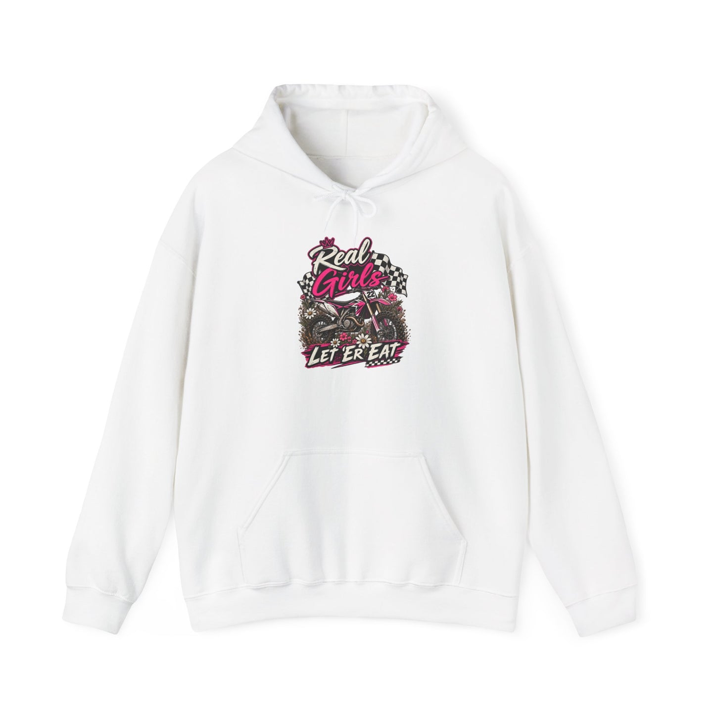 Hoodie — "Real Girls Let 'Er Eat" Retro Biker Graphic Hoodie
