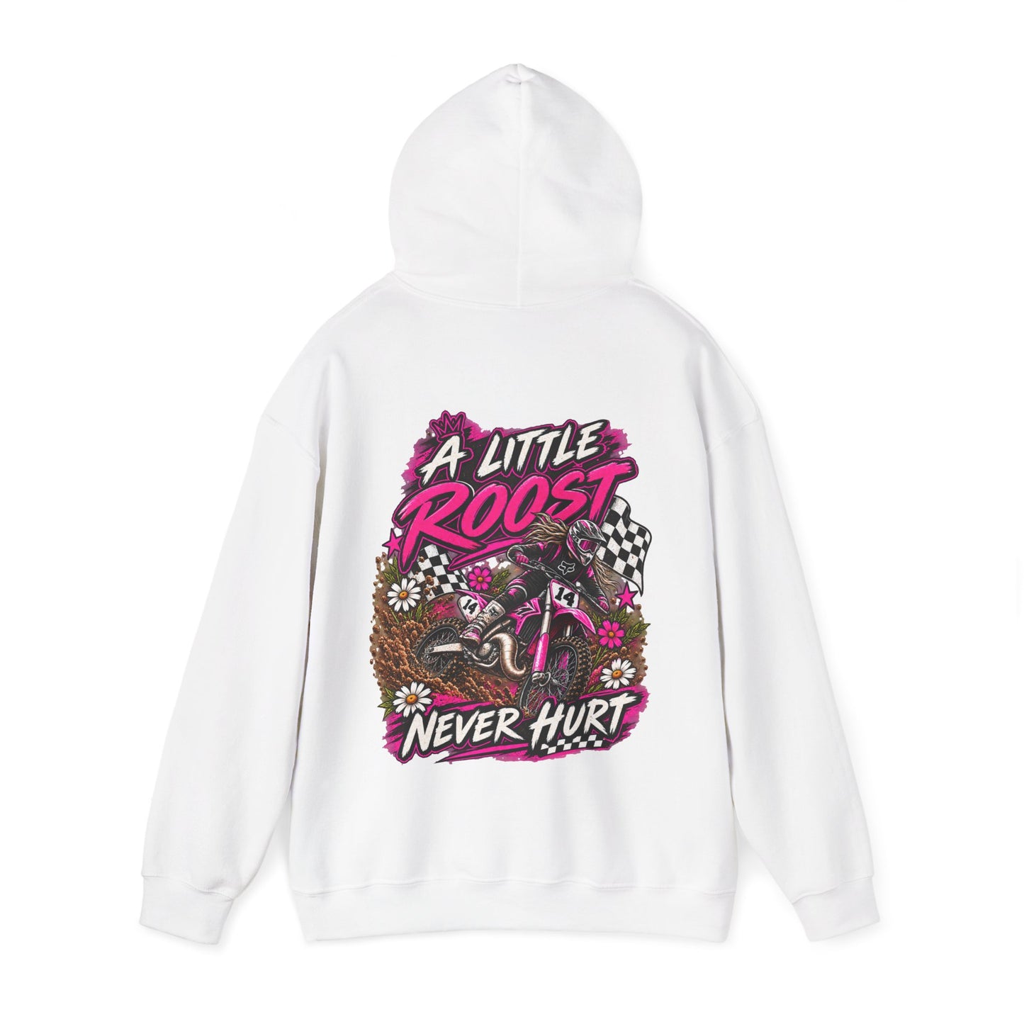 Racer Girl Motorcycle Hoodie — "Real Girls Let 'Er Eat" / "A Little Roost Never Hurt"