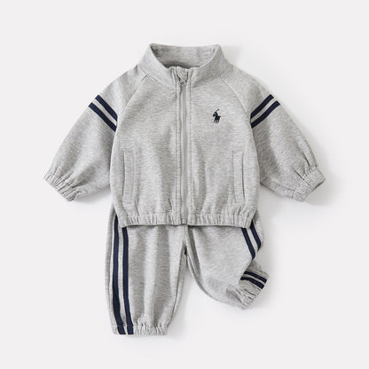 Infant and Toddler Stand Collar Zipper TopBoy Side Stripe Elastic Cuffed Sweatpants