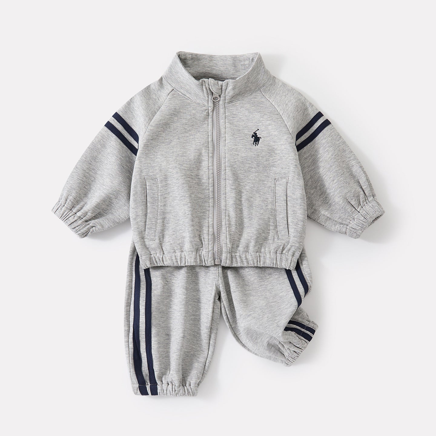 Infant and Toddler Stand Collar Zipper TopBoy Side Stripe Elastic Cuffed Sweatpants