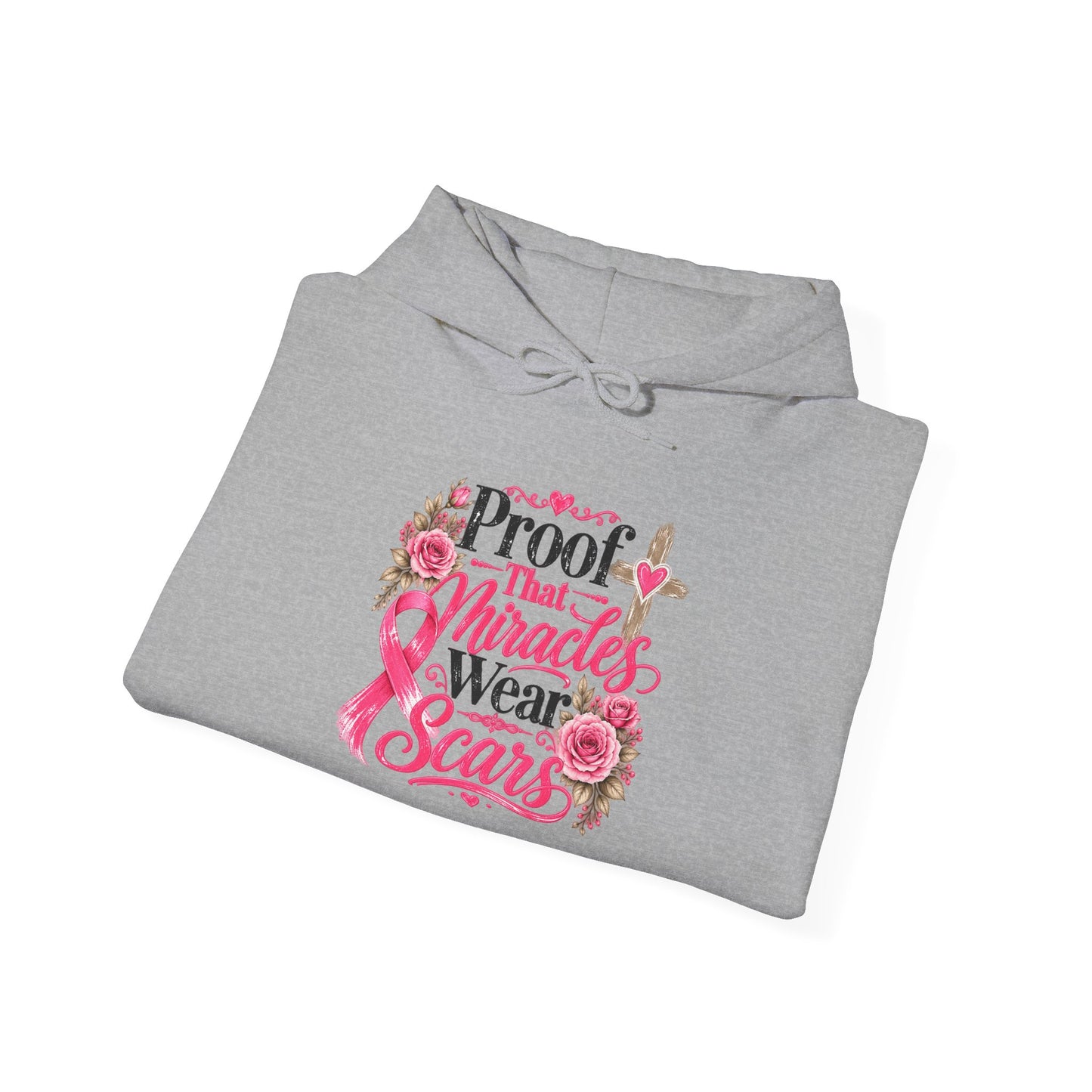 Breast Cancer Awareness Hoodie — "Proof That Miracles Wear Scars" Pink Ribbon Design