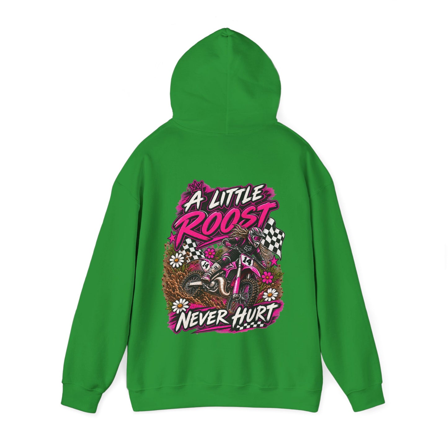 Racer Girl Motorcycle Hoodie — "Real Girls Let 'Er Eat" / "A Little Roost Never Hurt"