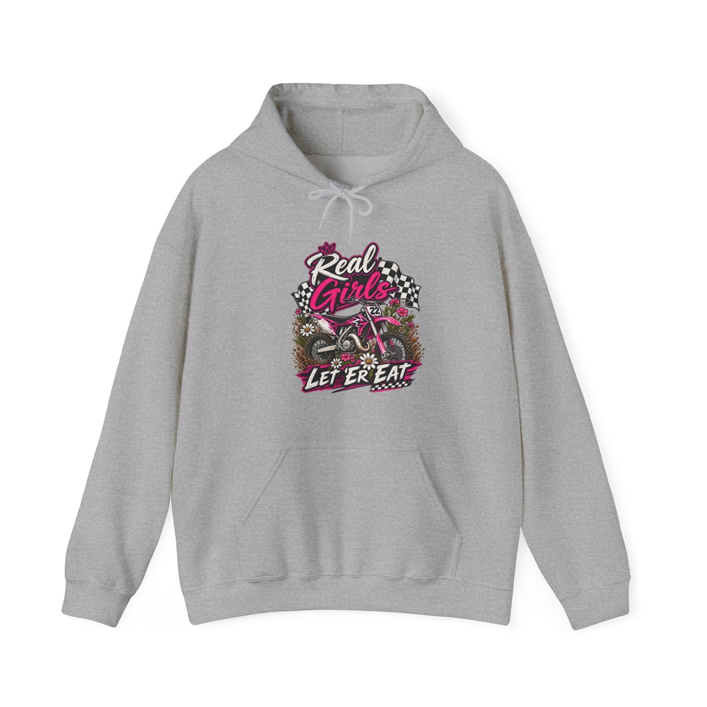 Racer Girl Motorcycle Hoodie — "Real Girls Let 'Er Eat" / "A Little Roost Never Hurt"