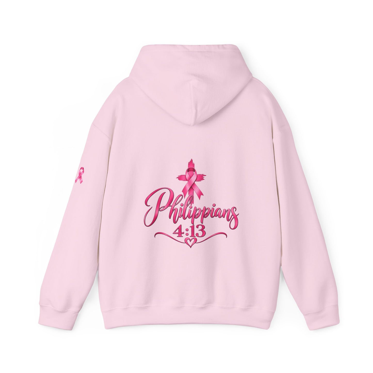 Faith Over Fear Hoodie — Pink Ribbon Breast Cancer Awareness Philippians 4:13 Hooded Sweatshirt