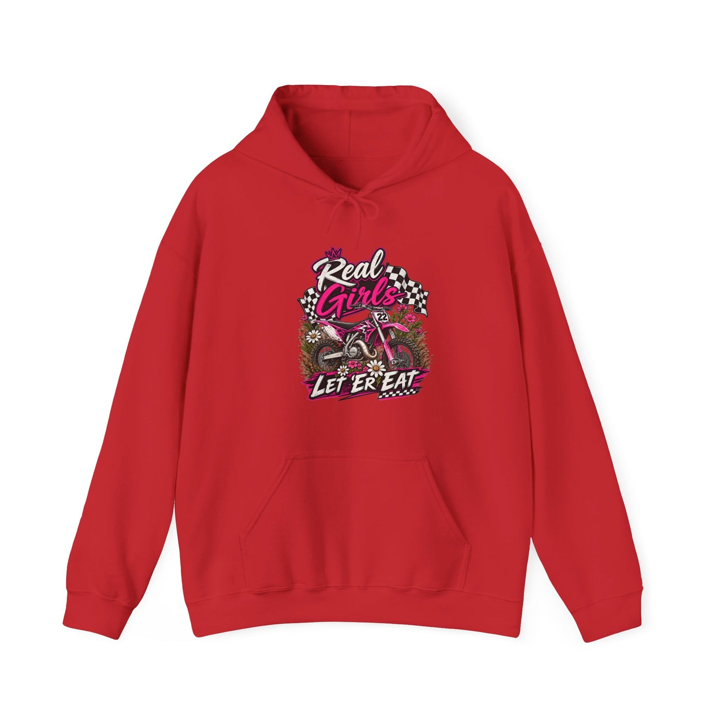 Racer Girl Motorcycle Hoodie — "Real Girls Let 'Er Eat" / "A Little Roost Never Hurt"