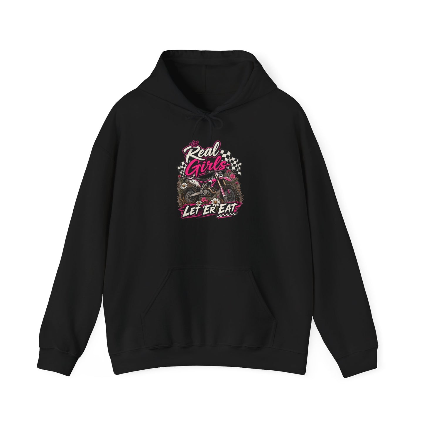 Hoodie — "Real Girls Let 'Er Eat" Retro Biker Graphic Hoodie