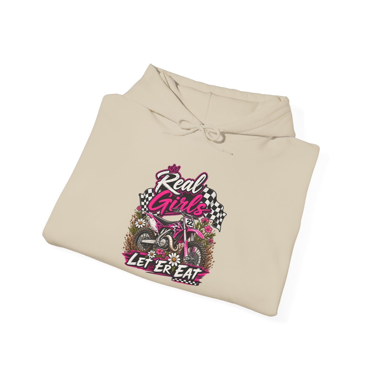 Hoodie — 'Real Girls Let'er Eat' Pink Motorcycle Graphic Hoodie