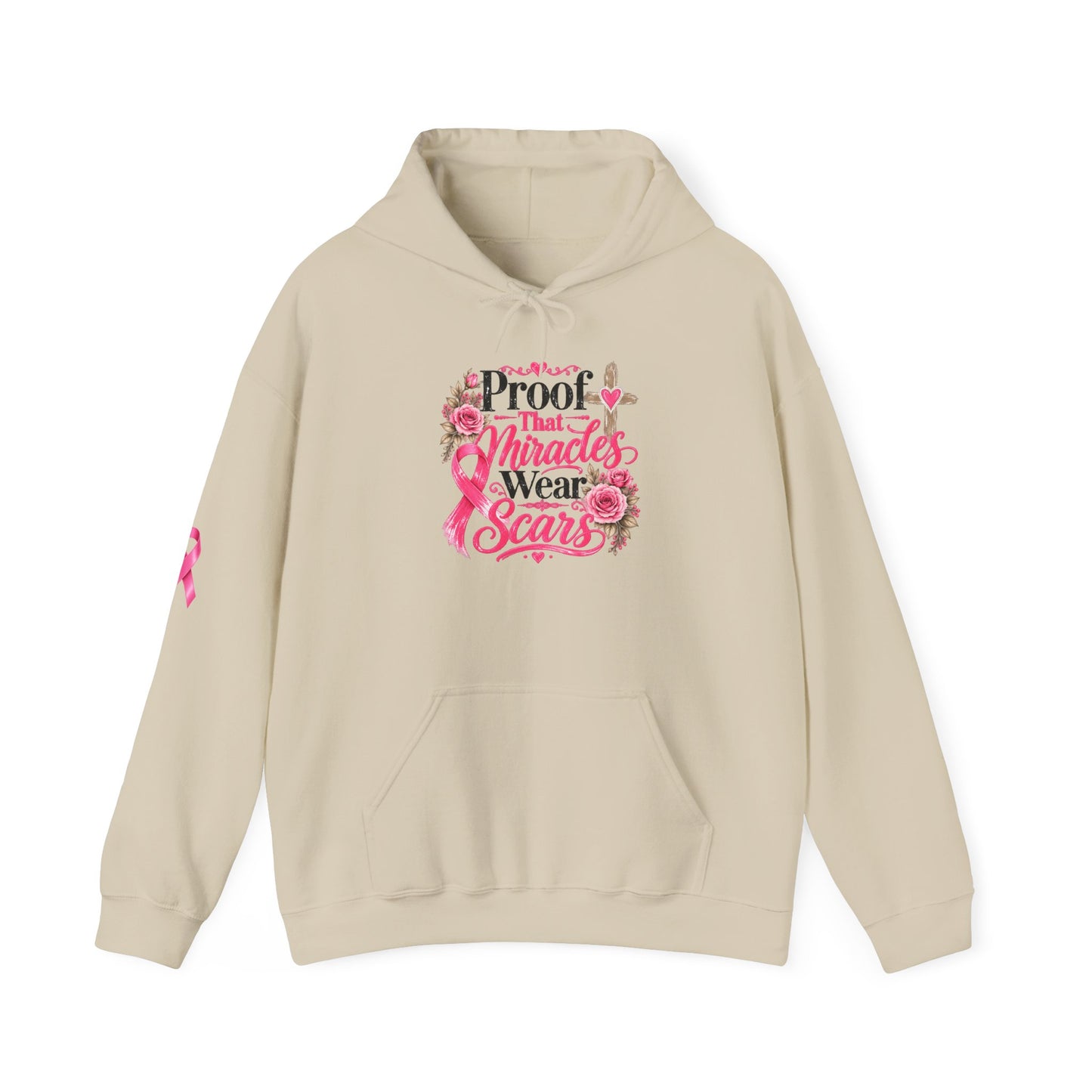 Breast Cancer Awareness Hoodie — "Proof That Miracles Wear Scars" Pink Ribbon Design
