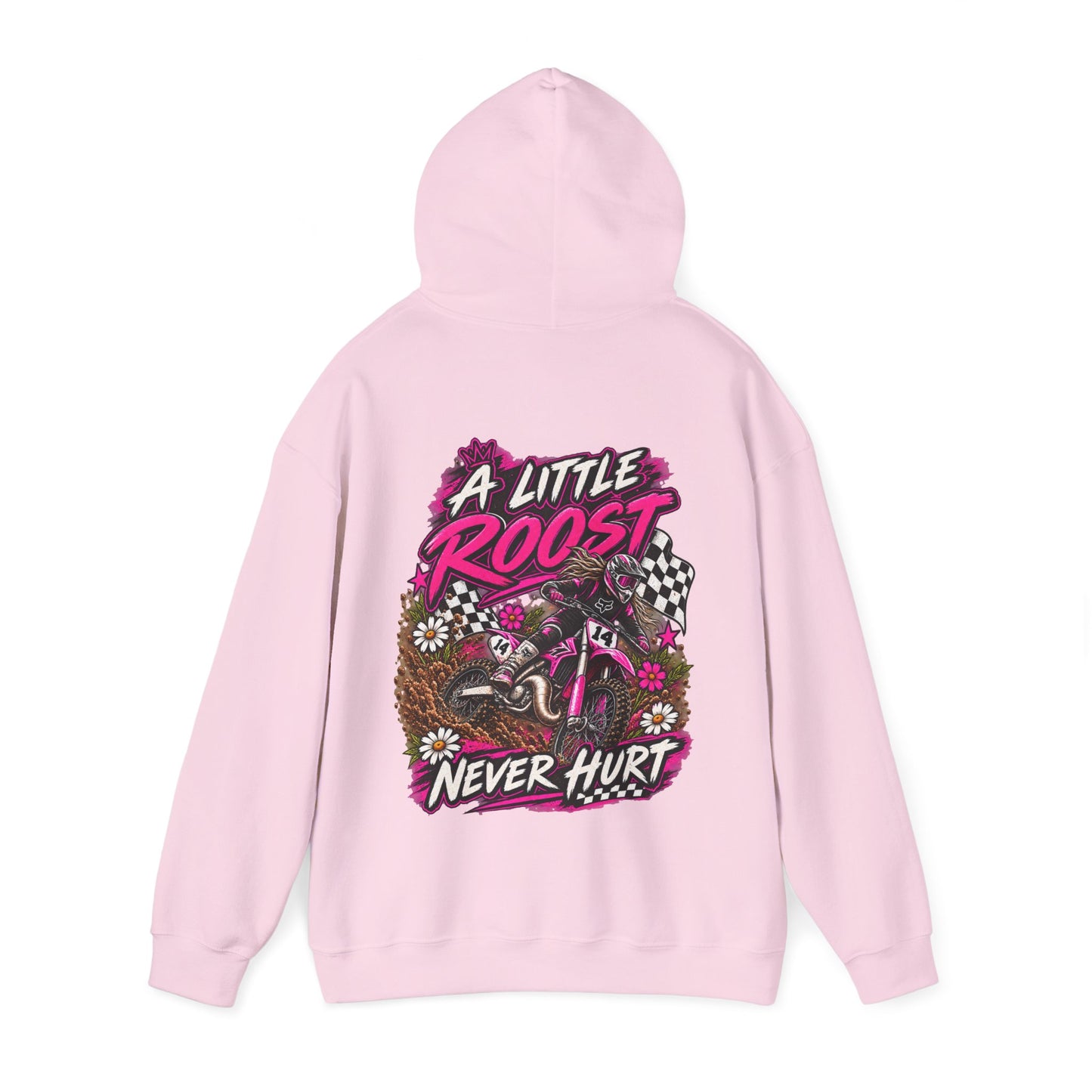 Racer Girl Motorcycle Hoodie — "Real Girls Let 'Er Eat" / "A Little Roost Never Hurt"